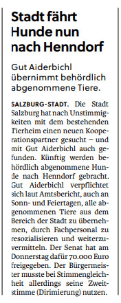 2022-07-15 Salzburger Nachrichten_Stadt fährt Hunde nach Henndorf2
